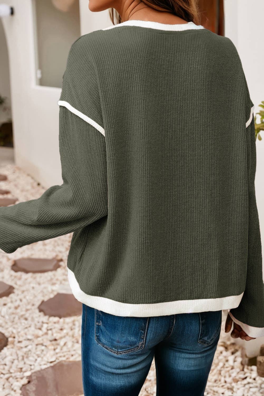 Contrast Color Trim Soft Knit Top - 2 Colors