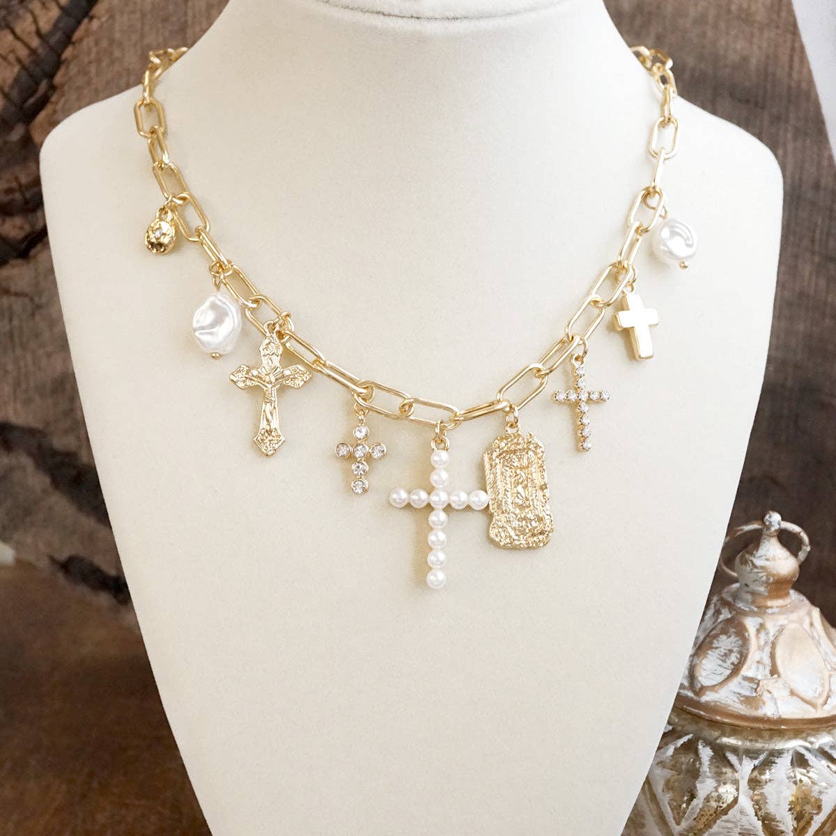 Radiant Faith Charm Necklace - Gold Tone