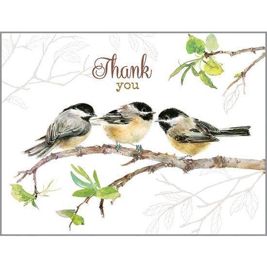Blank Thank You Greeting Card - 3 Chickadees