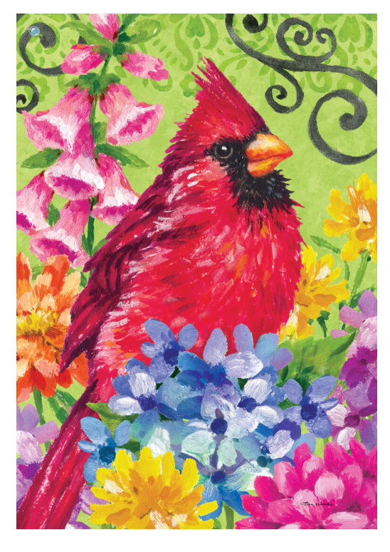 Cardinals and Flowers Garden Flag