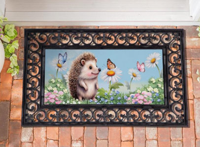 Hedgehog and Daisies Sassafras Switch Mat Doormat Insert