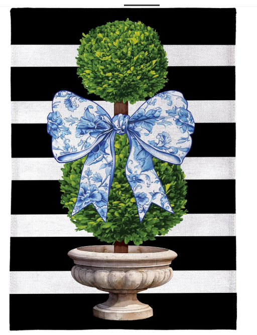 Topiary with Bow House Flag 28" x 44"