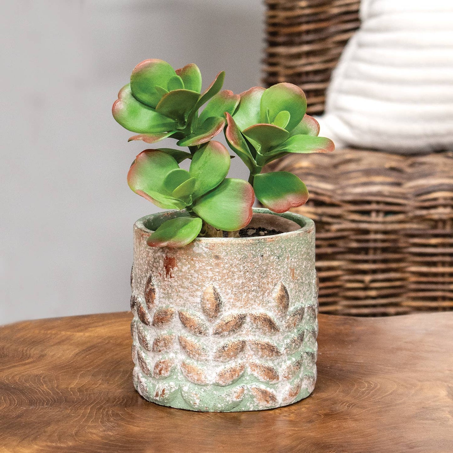 Distressed Patina Finish Wheat Embossed Cement Planter