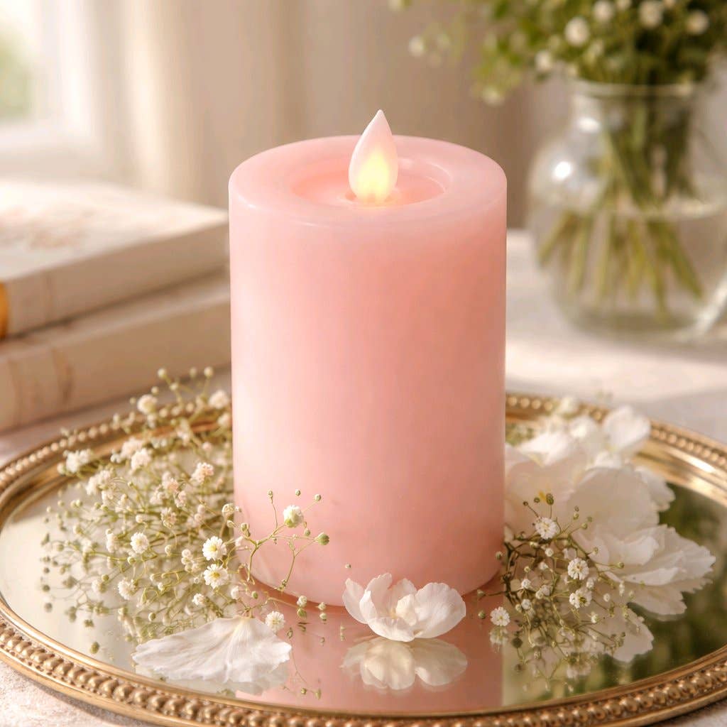 Pink Moving Flame LED Pillar Candle