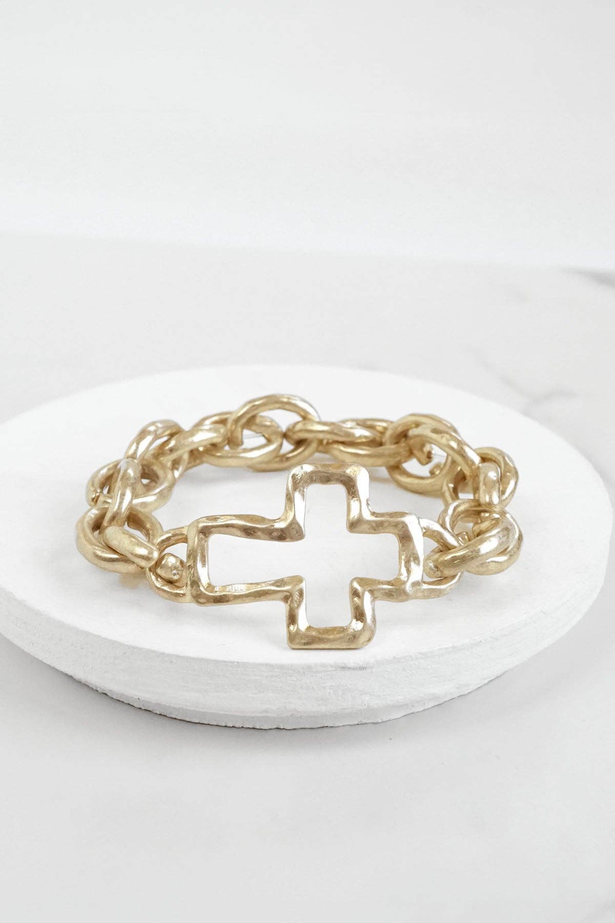 Worn Gold Chunky Chain Cross Bracelet