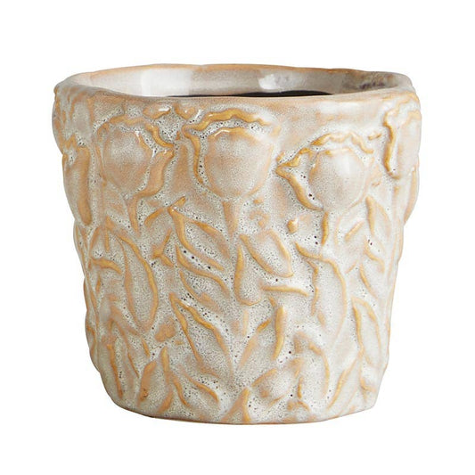 Floral Textured Design White Ceramic Pot - 2 Sizes