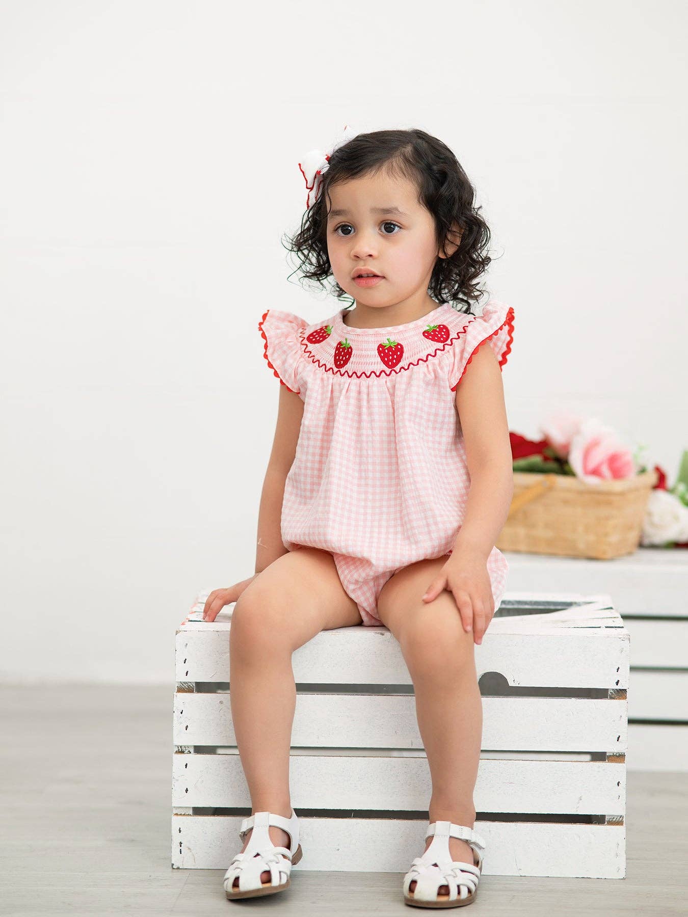 Strawberry Plaid Smocked Romper
