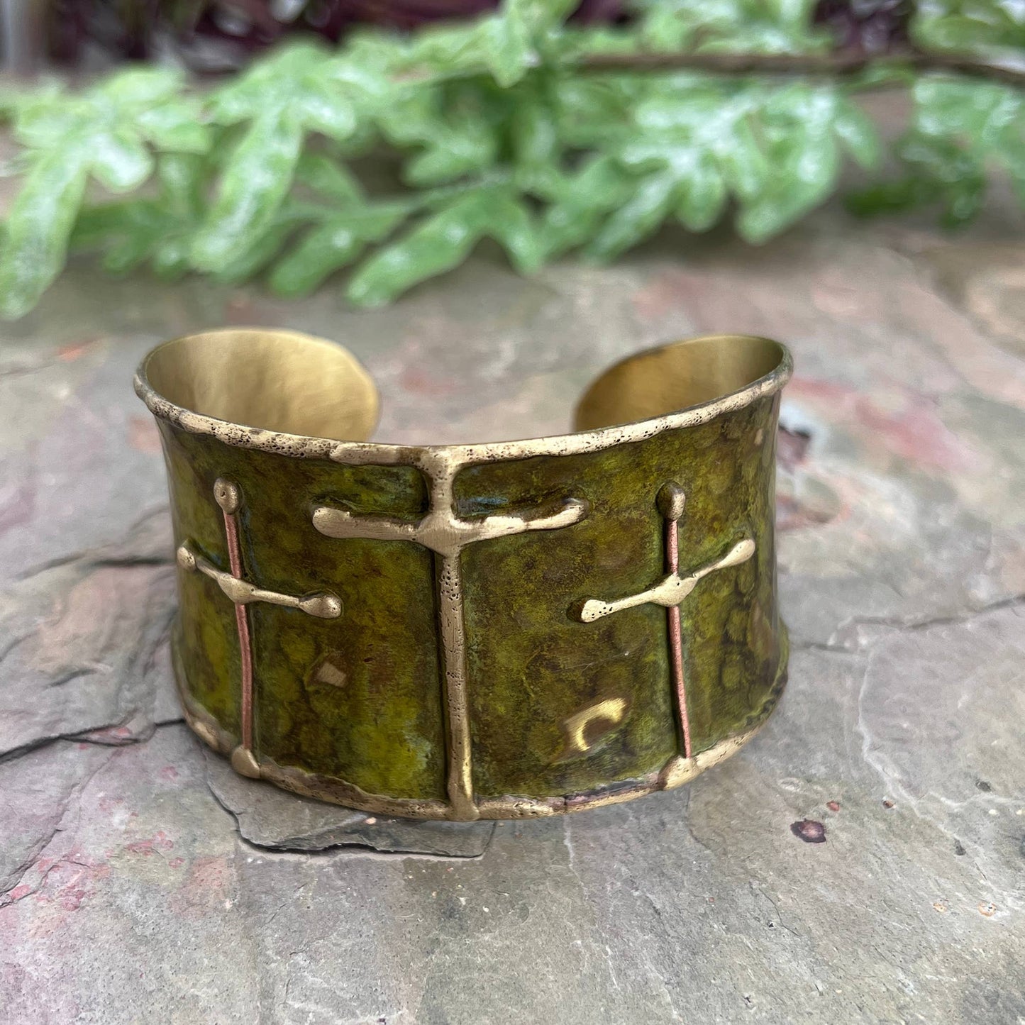 Triple Cross Brass Patina Cuff Bracelet