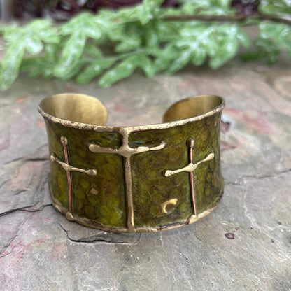 Triple Cross Brass Patina Cuff Bracelet
