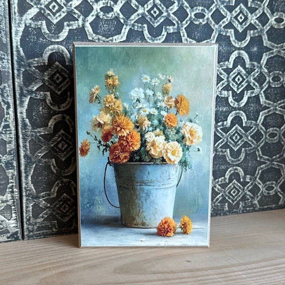 Bucket of Fall Blooms Block Sign