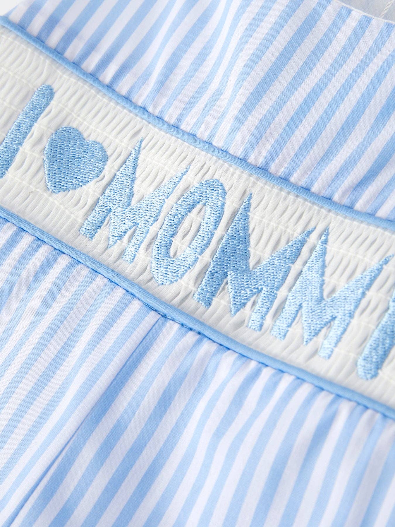 “I ❤ MOMMY” Embroidered Smocked Striped Baby Boys Romper