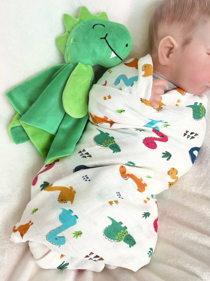 Dylan Dino Plush Teething Toy - Minky Baby Security Blanket