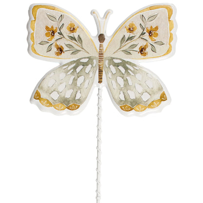 Yellow and White Butterfly Plant and Garden Pick - Metal
