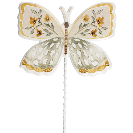 Yellow and White Butterfly Plant and Garden Pick - Metal