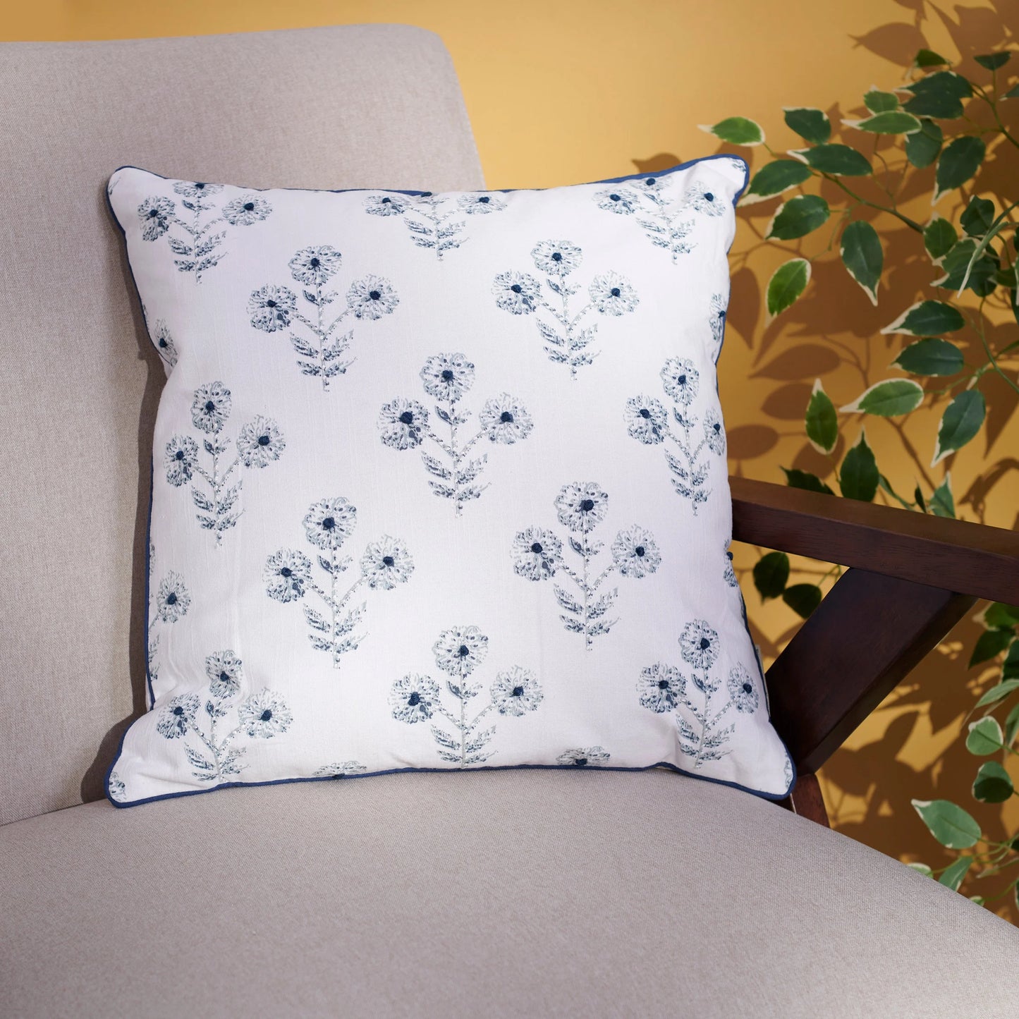Indigo Blue Floral Throw Pillow