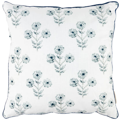Indigo Blue Floral Throw Pillow