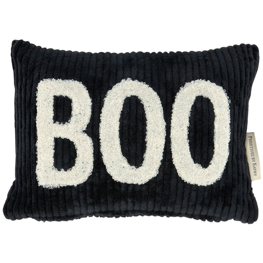Boo Corduroy Pillow - Black and White