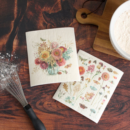 Fall Florals Swedish Dish Cloth Set of 2