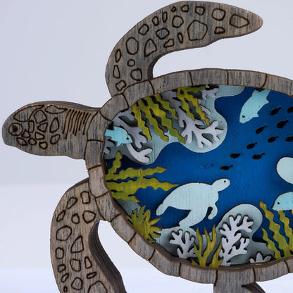 Wooden 3D Sea Turtle Tabletop Decor
