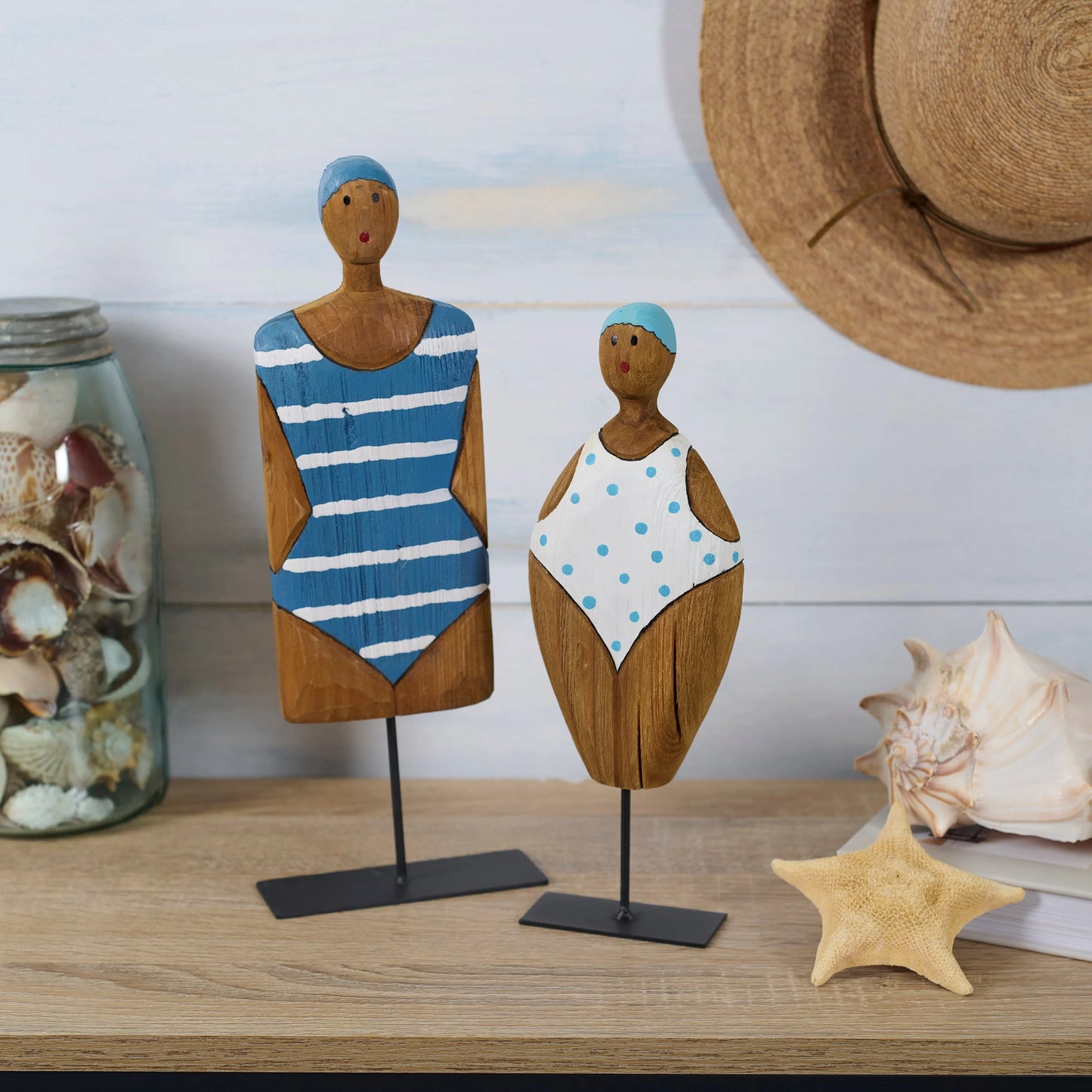 Beach Babes - Wooden Lady Statuary on Metal Base - 2 Options