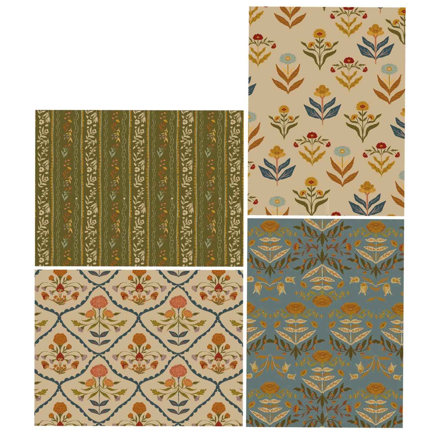Fall Folk Floral Print Note Card Set of 20 with Envelopes