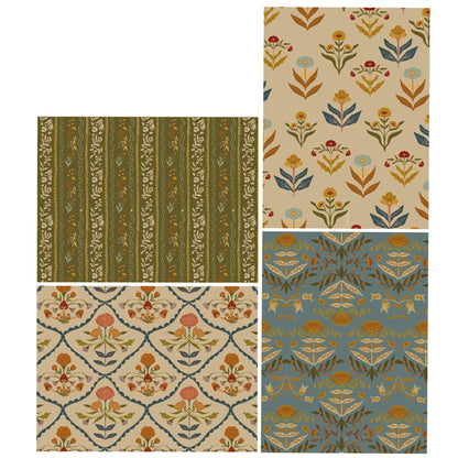 Fall Folk Floral Print Note Card Set of 20 with Envelopes