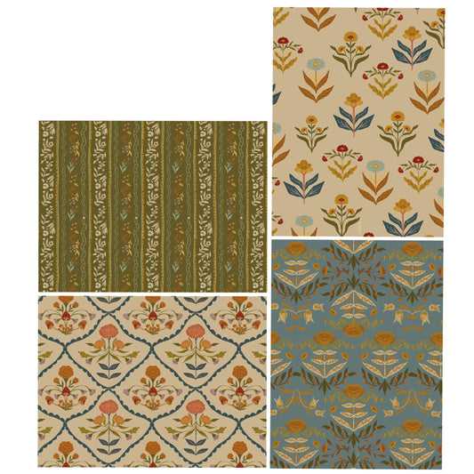 Fall Folk Floral Print Note Card Set of 20 with Envelopes
