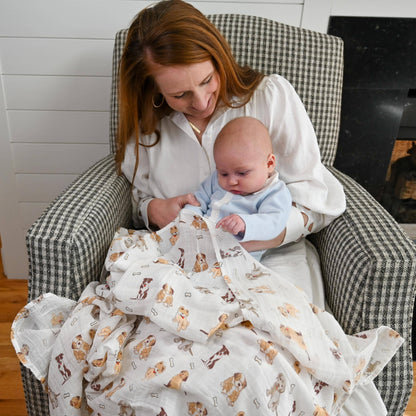 Baby Muslin Swaddle Blanket Woof Woof Dog Theme