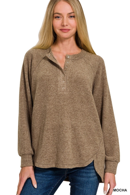 Brushed Melange Hacci 7-button Henley Top