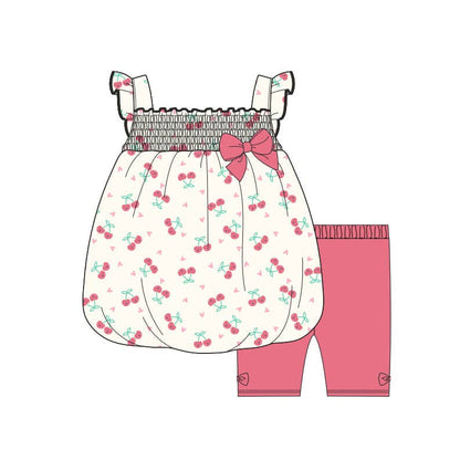 Cherry and Bows Chiffon Baby Girl Outfit - Chiffon Top and Shorts