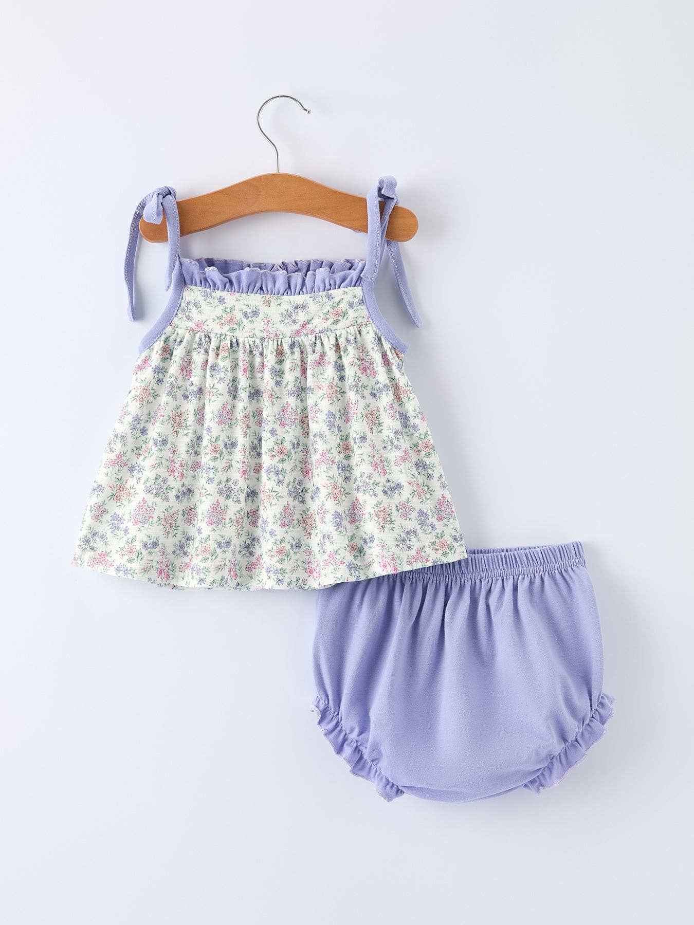 Purple Floral Smocked Embroidery Baby Girls Tank & Bloomers Set