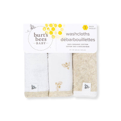 Set of 3 Golden Bee Knit Terry Washcloths - Burt's Bees Baby