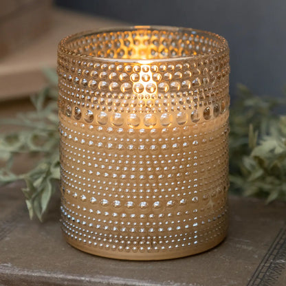Champagne Dotted Glass Flameless LED Candle - 2 Sizes
