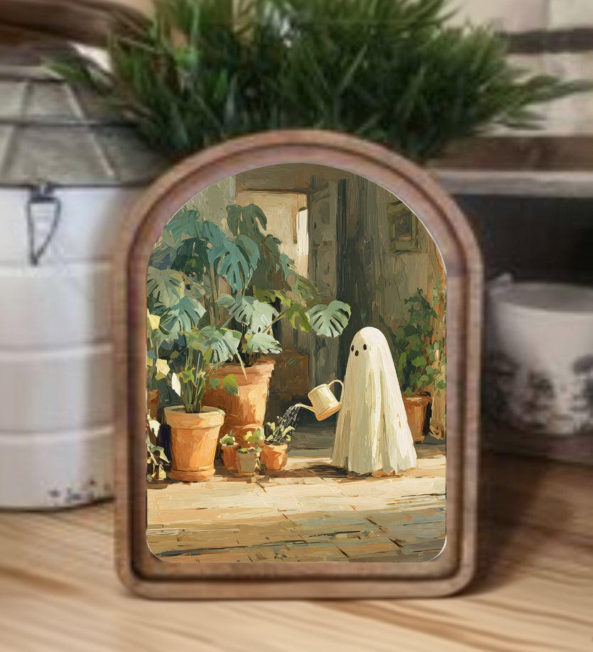 Arch Top Ghost Watering Plants Framed Art