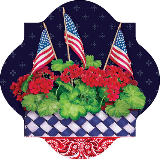 Geraniums and Flags Patriotic Door Hanger 19" x 19"