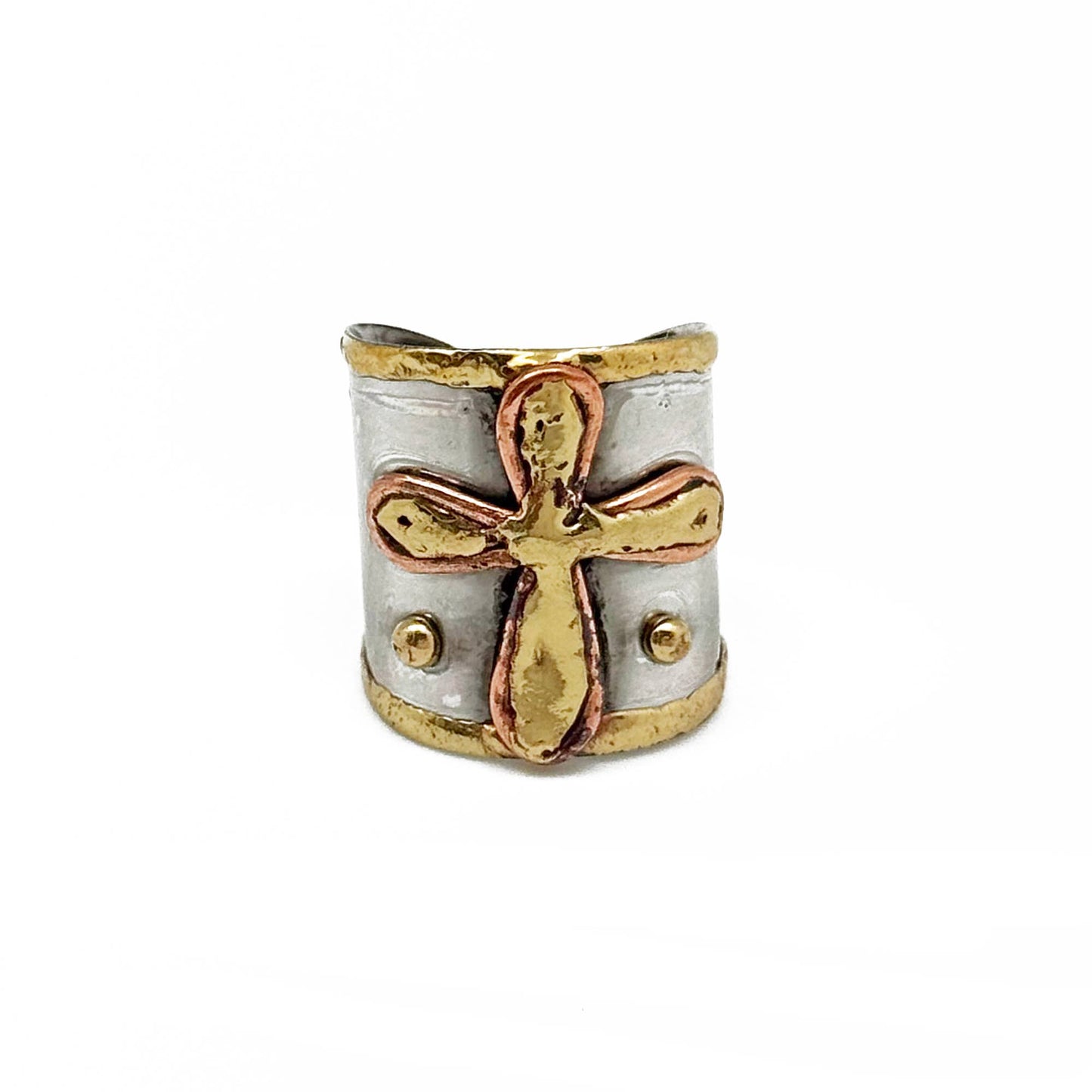 Handcrafted Cross Mixed Metal Ring