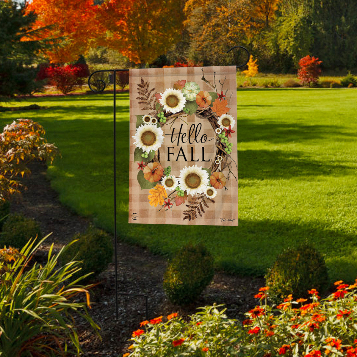 Hello Fall Wreath Garden Flag