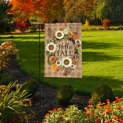 Hello Fall Wreath Garden Flag