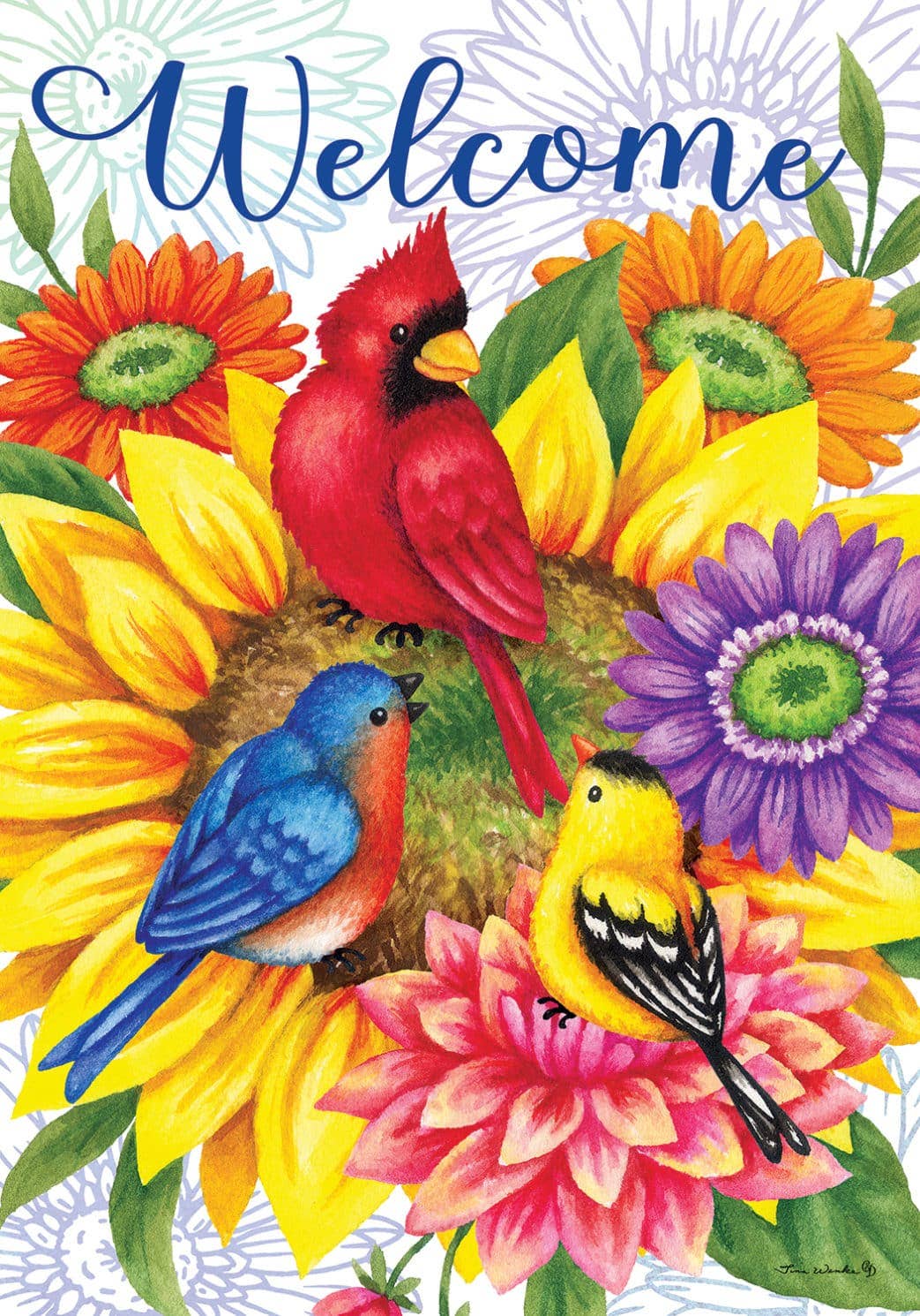Birds & Flowers Welcome House Flag - 28” x 40”