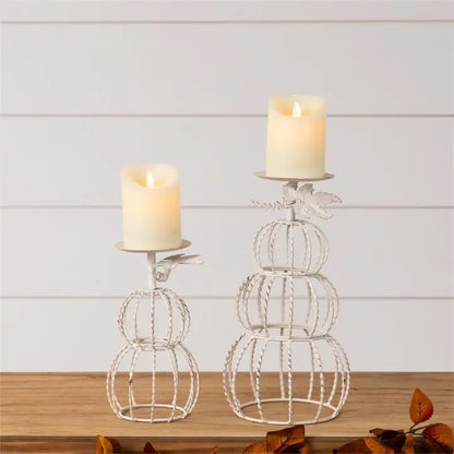 White Wire Pumpkin Candle Holder - Two Sizes