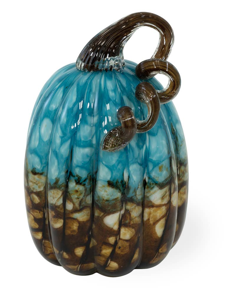 8.5" Glass Pumpkin Blue and Copper Fall