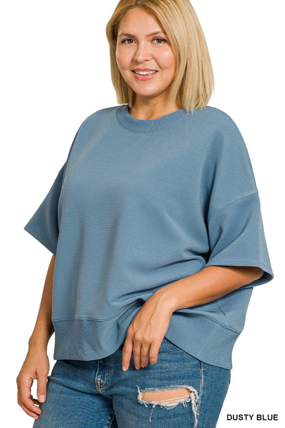 Plus Ribbed Banded Bottom Short Sleeve Top