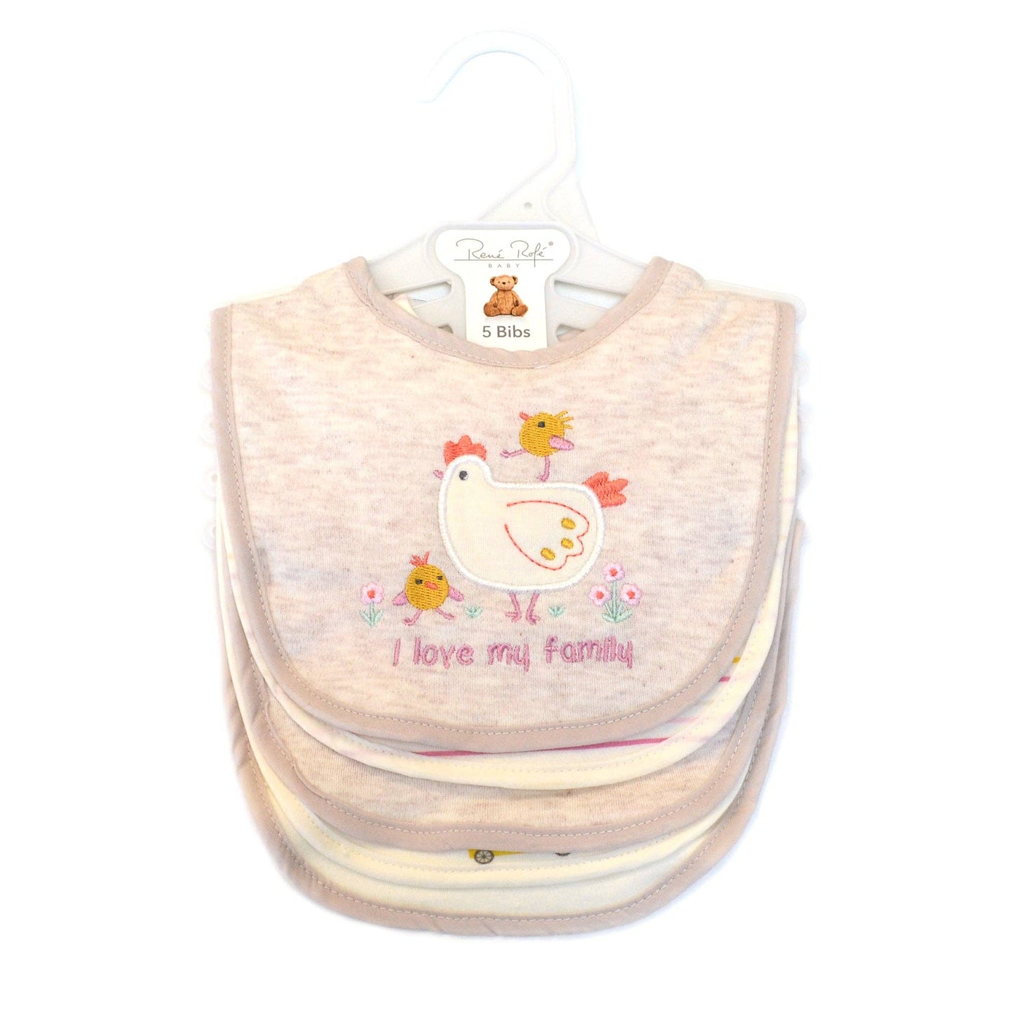Chicken Pattern Soft Cotton Embroidered Baby Bibs - 5 Pack