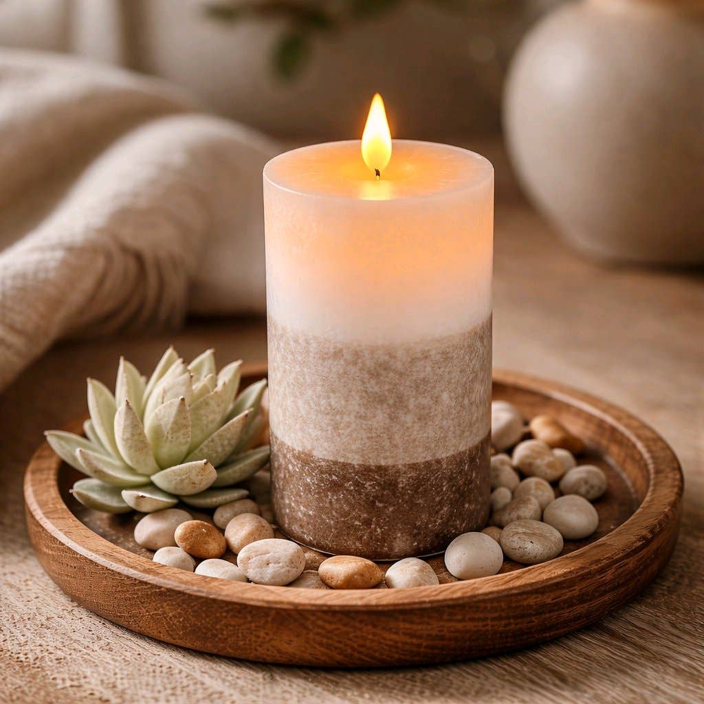 Brown & White 3 Layers Moving Flame LED Candle