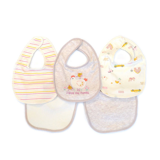 Chicken Pattern Soft Cotton Embroidered Baby Bibs - 5 Pack