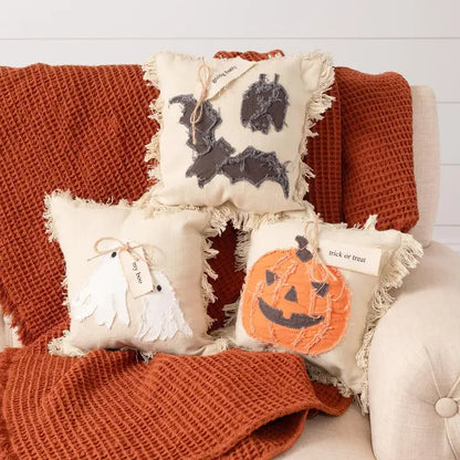 Frayed Edge Halloween Mini Pillows - Bat, Jack-o-Lantern, or Ghost