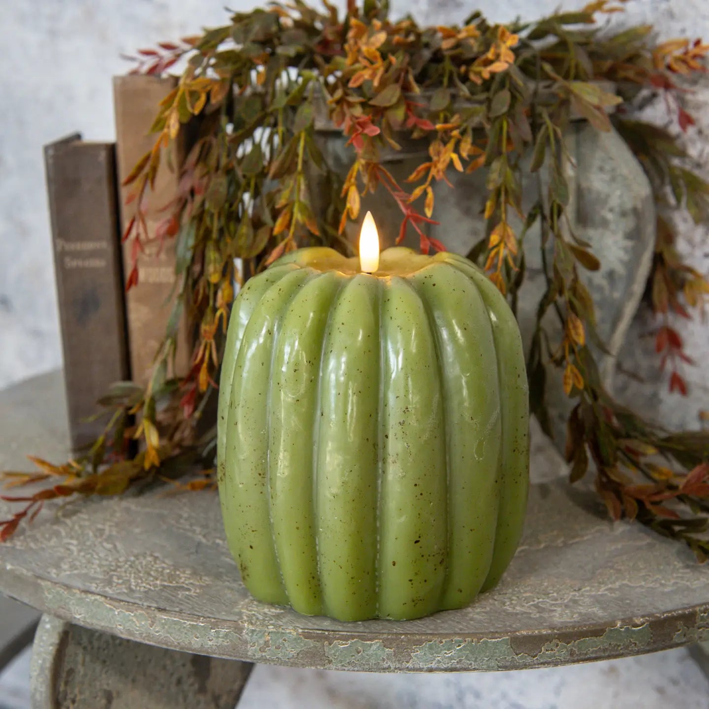 Green Flameless Pumpkin Shaped Candle - Size Options