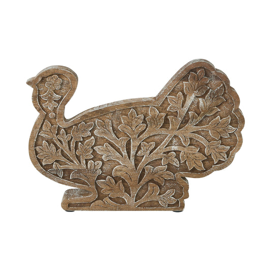 Harvest Leaf Carved Wooden Turkey