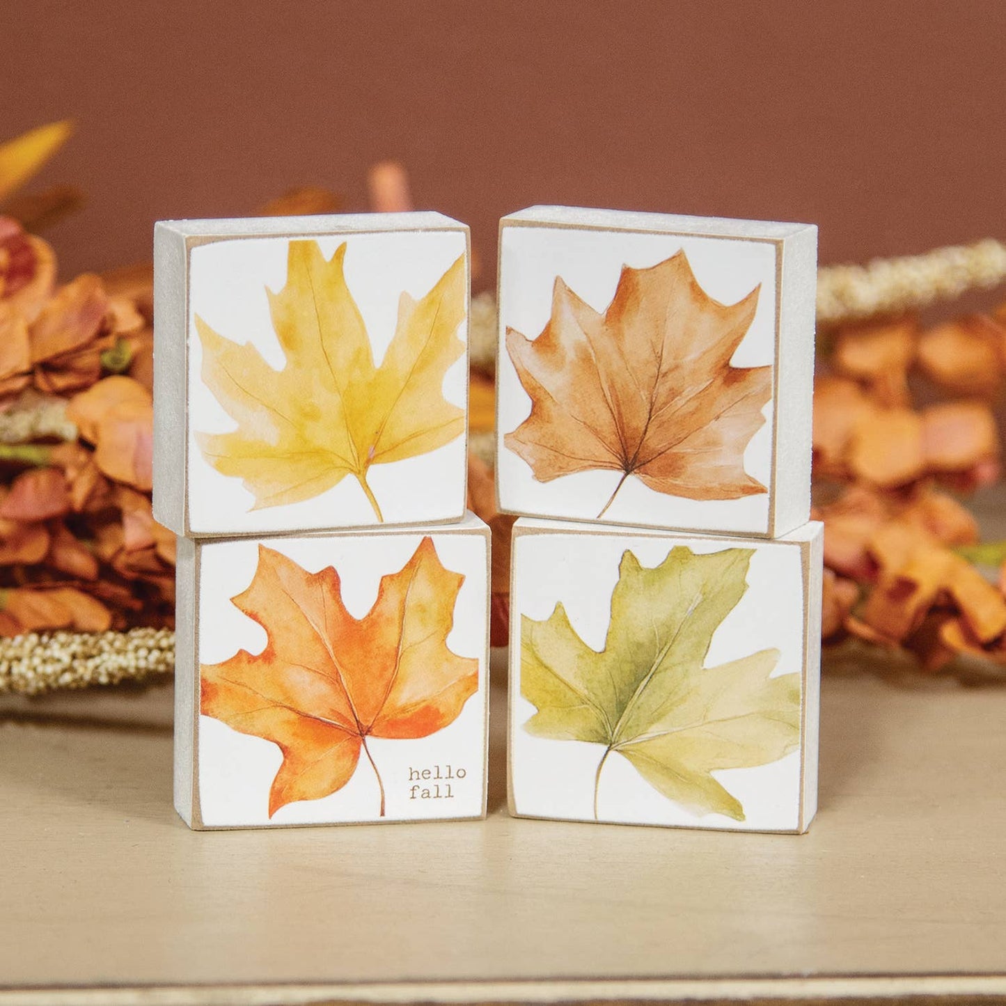 Hello Fall Watercolor Leaf Decorative Block - Four Color Options