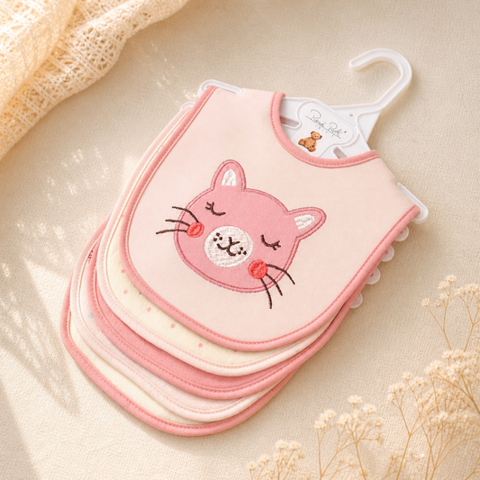 Kitty Love Soft Cotton Embroidered Baby Bibs - 5 Pack